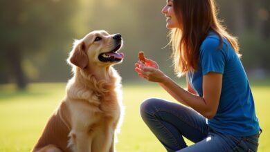 A happy dog looking up at its owner, ready for a treat after successfully following a command, symbolizing positive reinforcement in dog training.